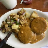 ham biscuits and gravy at Tom Kat Kafe in Gainesville