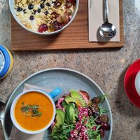 Vegan oatmeal, a cup of the soup of the day and the Top Of The Pops Sourdough at 23 Seats in Dundalk