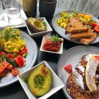 Tofu scramble with Seasonal Veg and Oat Pancakes  at KLYO in Vienna