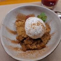 Apple Crumble with ice cream at GAO in Matosinhos