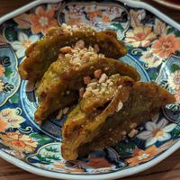 Vegetarian gyoza with honey-mustard glazing at Kakekomi Gyoza in Tokyo