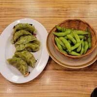 Steamed gyoza and edamame #Veganuary at Kakekomi Gyoza in Tokyo