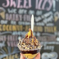 Pumpkin soft serve with hot fudge & pretzel bits  at Sweet Izzy in Harwich Port