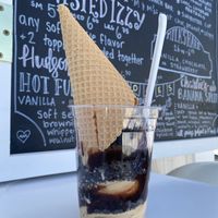 Coffee soft serve with Oreos and hot fudge  at Sweet Izzy in Harwich Port