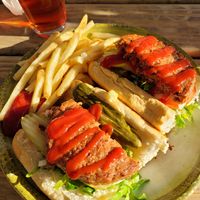 Beyond burger on sub roll at Tavern on 12 in Frisco