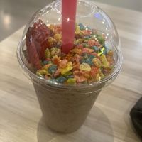 Fruit pebble strawberry shake with coconut vanilla vegan ice cream  at Rewind in Chandler