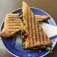 Panini with spinach and eggplant and tomatoes   at Kaffebar in Hilleroed