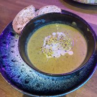 Creamy broccoli soup  at Muse Music and Love Cafe in Hebden Bridge
