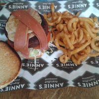 Bacon and pancake vegan burger at Annie's Burger Shack in Nottingham