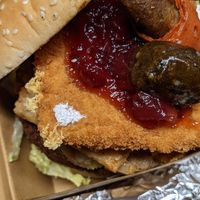 Close up of Xmas vegan special at Annie's Burger Shack in Nottingham