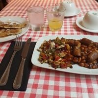Vegan frank and beans with French toast. at Annie's Burger Shack in Nottingham