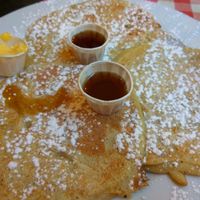 Pancakes with butter and maple syrup at Annie's Burger Shack in Nottingham