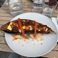 Aubergine rôtie, fromage végétal, sauce bbq maisonn  at Chéri Coco in Pantin