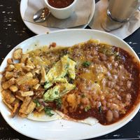 Huevos Rancheros without egg, with avocado. at Flying Star Cafe in Albuquerque
