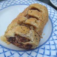 Vegan sausage roll at Merrivale Tea Rooms in Great Yarmouth