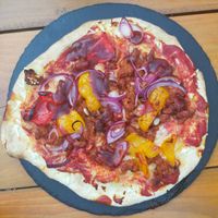 BBQ vegan pizza at The Sound Lounge in Sutton