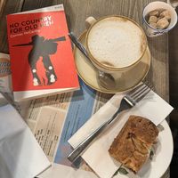 Caramel latte and apple cake  at The Sound Lounge in Sutton