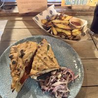 Hot head sandwich and chips  at The Sound Lounge in Sutton