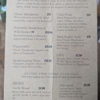 Pizza menu at The Sound Lounge in Sutton