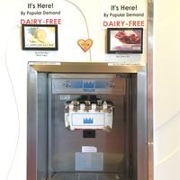 Dairy free Self-serv (vegan): pineapple whip and pomegranate/raspberry sorbet  at Yolove Frozen Yogurt in Chandler