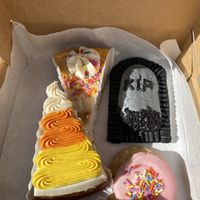 Confetti cheesecake, vanilla pop tart, candy corn cake, sugar cookie!   at Crust Vegan Bakery in Philadelphia