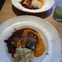 Vegan dish with tempeh, red cabbage vegan gravy...  at Green One BTC in Ljubljana
