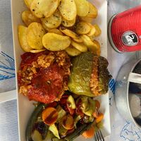 Stuffed tomato and pepper  at Zorbas in Zakynthos