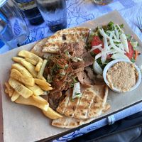 vegan gyros, pita, friesd  at Zorbas in Zakynthos