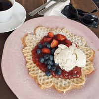 Sweet waffles with rice ice cream  at Kahvila Oskari in Lahti