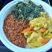 Vegan combo. Lentils, braised cabbage, collard greens. at Tigi's in Stone Mountain