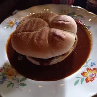 Vegan Nut Roast Bun with Gravey. at Cafe Under the Spire in Gateshead