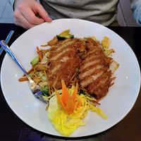 Vegan crispy duck with noodles at Tau in Vienna
