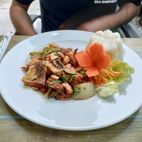 Lunch special of 3 vegan 'meats' and 5 vegetables at Tau in Vienna