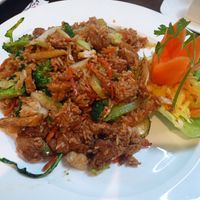 Fried rice with soymeat and vegetables at Tau in Vienna