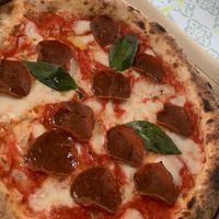 12” Vegan Sgaia Salamino (pepperoni style slices) MozzaRisella, fresh basil at Hector's Artisan Pizzeria in Dunbar