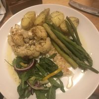 Peppered cauliflower, rosemary potatoes and a pine nut salsa! at Port Charlotte Hotel in Islay