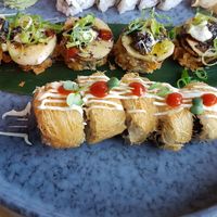 Oyster truffle tapenade sushi (up) and spicy tomato vermicelli sushi (very spicy) at ZIZO in Zandvoort