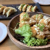 Steamed and fried gyozas. Crispy cauliflower  at ZIZO in Zandvoort