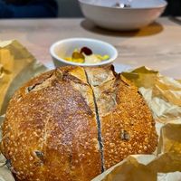 Leek Bread & Marigold "butter" at Oyster Oyster in Washington