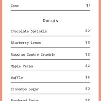 Menu at Babes in Sacramento