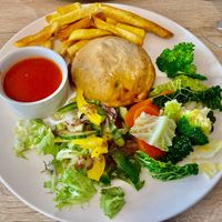 Carrot Wellington with Spiced Marmalade, greens and fries at The Caley Inn - Caledonian Hotel in Ullapool