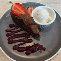 Chocolate-truffel-tarte with vegan icecream at The Caley Inn - Caledonian Hotel in Ullapool