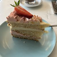 A delicious slice of strawberry and mango cake  at Café Flowery in Koblenz