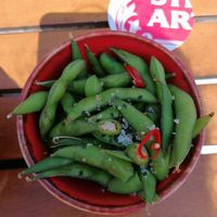 Edemame beans in soy sauce at Rooftop Bar Mauve in Tilburg