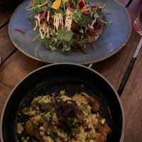 Top: vegan karma kebab €11, bottom: cauliflower steak €10  at Rooftop Bar Mauve in Tilburg