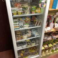 Fridge with vegan cheeses & yogurts at Bio Burgas in Burgas