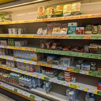 Some vegan meats, cheeses, and milks. (Don't be fooled by the zero lactose stuff) at Hit Hypermarket in Sofia