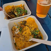 fish moqueca with black rice and veggie moqueca with white rice at Paz & Arroz in Guethary