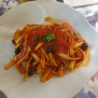 Pasta with tomato sauce and olives at Monnalisa in Sorrento