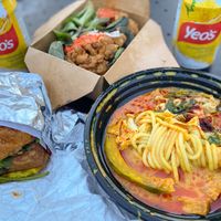 Laksa and Tauhu goreng sandwich  at Lion Dance Cafe in Oakland